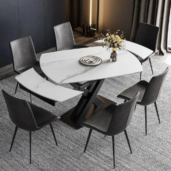 Table de salle à manger nordique Simple et bon marché, Design en marbre, rectangulaire, pierre frittée, meubles pliants et extensibles, Table et chaises